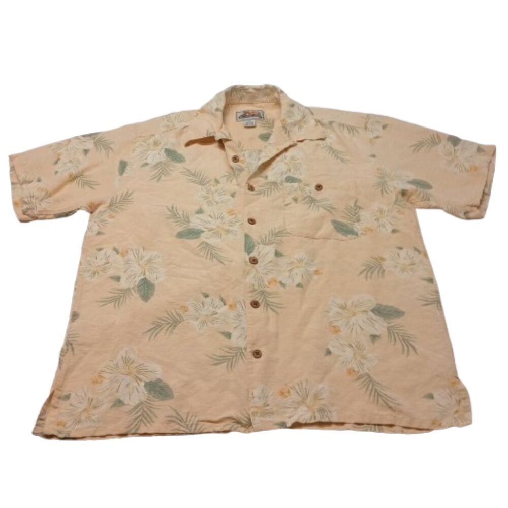 Paradise Coves Men's Button Up Floral Hawaiian Shit Size L 70% Silk 30% Linen - Picture 1 of 5